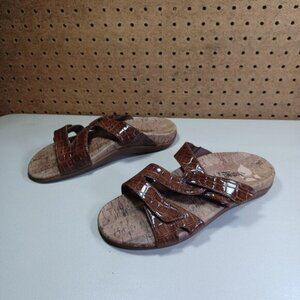 Orthaheel womens brown Holly brown croc print wedge slide sandals 8 M